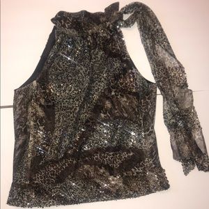 Etcetera sequin leopard halter neck top